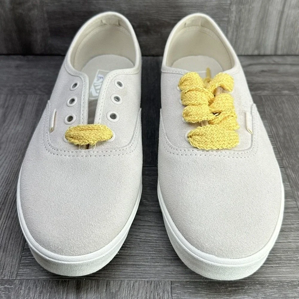 Vans Authentic Lo Pro Women 7.5 Oatmeal Beige Suede Yellow Laces NEW